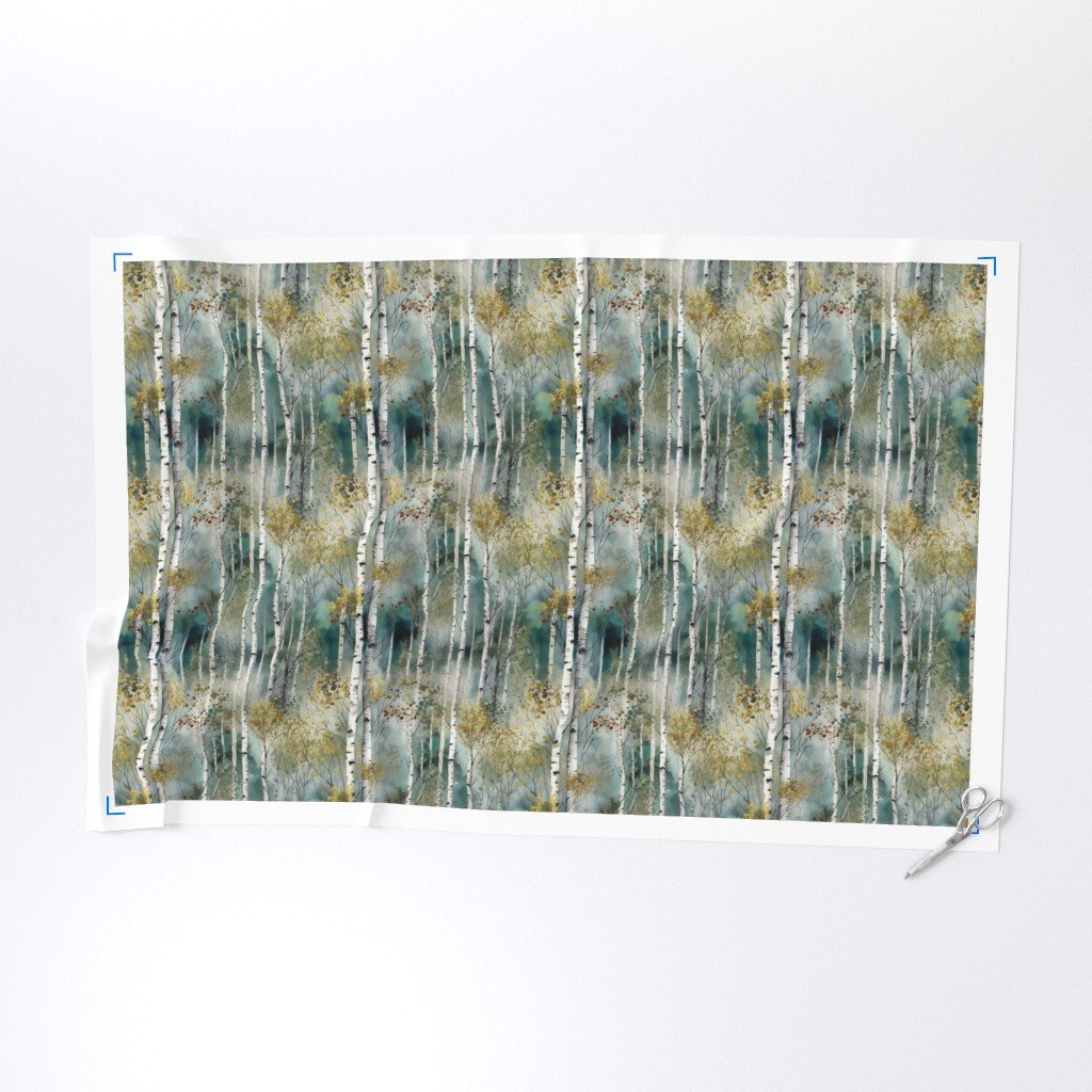 Smaller Endless Birch Tree Dreamscape Trees in Misty Forest Fabric misty forest fabric