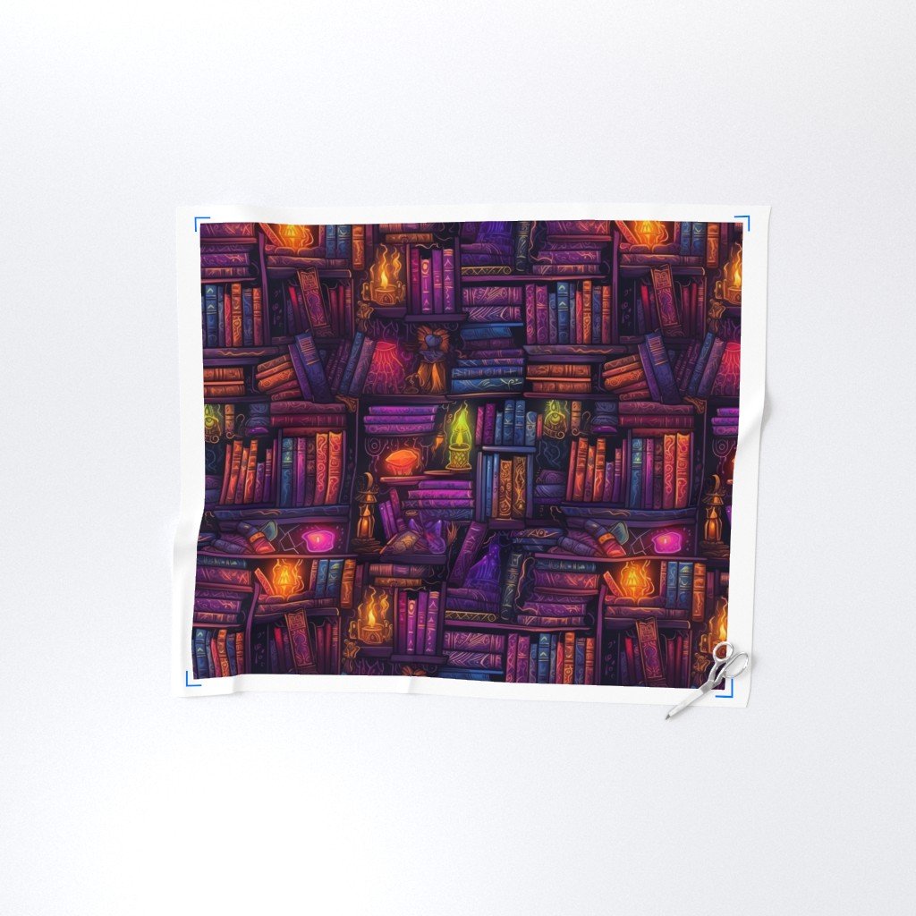 Witch Spooky Neon Halloween Books on Library Spell Book Shelf Fabric magic spells fabric