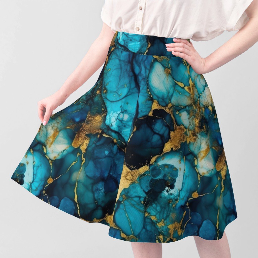 Blue Topaz with Gold Alcohol Ink Fabric inky swirls fabric