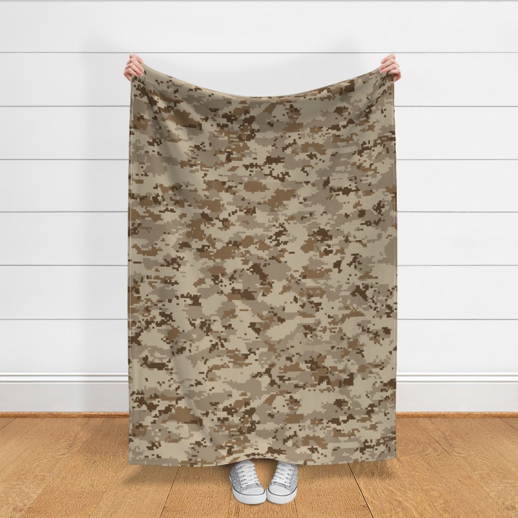 Digital Camouflage in Pixellated Swatches of Kkaki Beige Tan and Rust Fabric army fabric