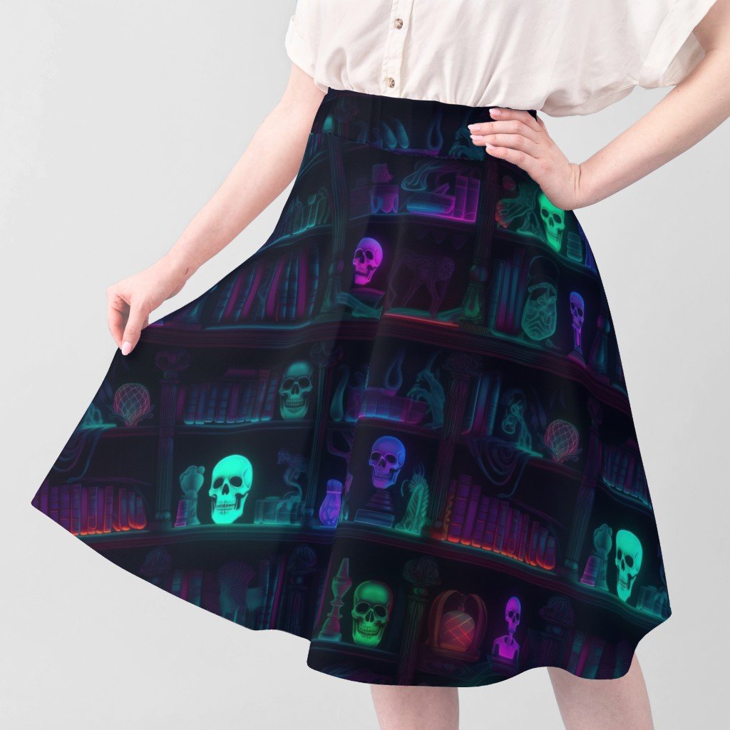 Spooky Photo realistic Dark Academia Bookshelves in Bright Neons Fabric neon library fabric