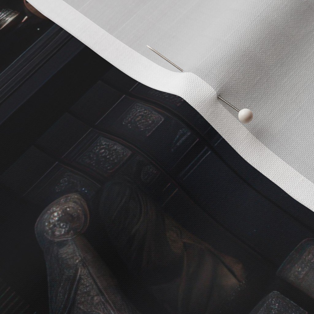 Spooky Photo realistic Dark Academia Bookshelves in Muted Tones with Fabric spooky library fabric