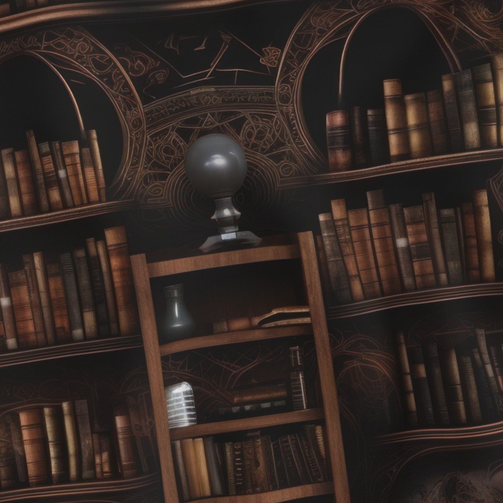 Spooky Photo realistic Dark Academia Stampunk Bookshelves in Muted Fabric spooky bookcases fabric