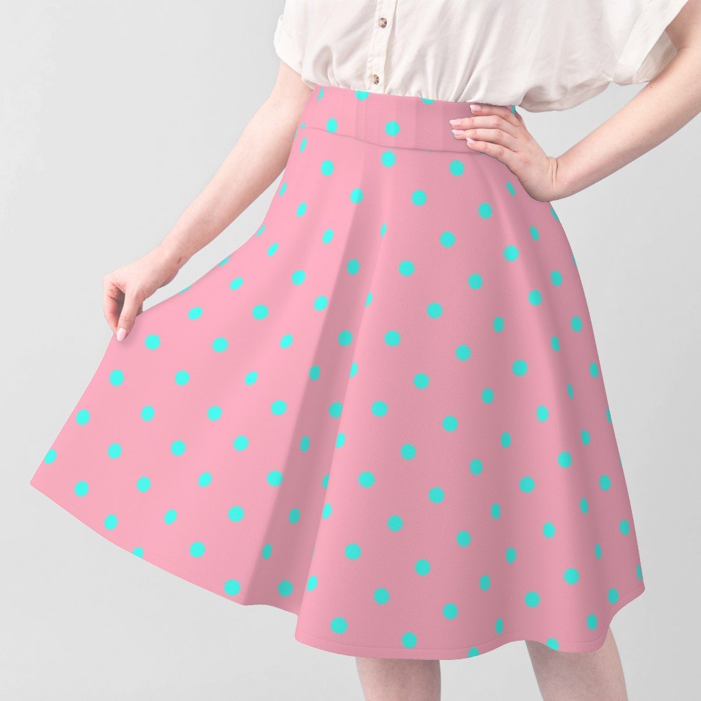 Large Polka Dots in South Beach Aqua Blue on Palm Beach Pink Fabric island dots fabric