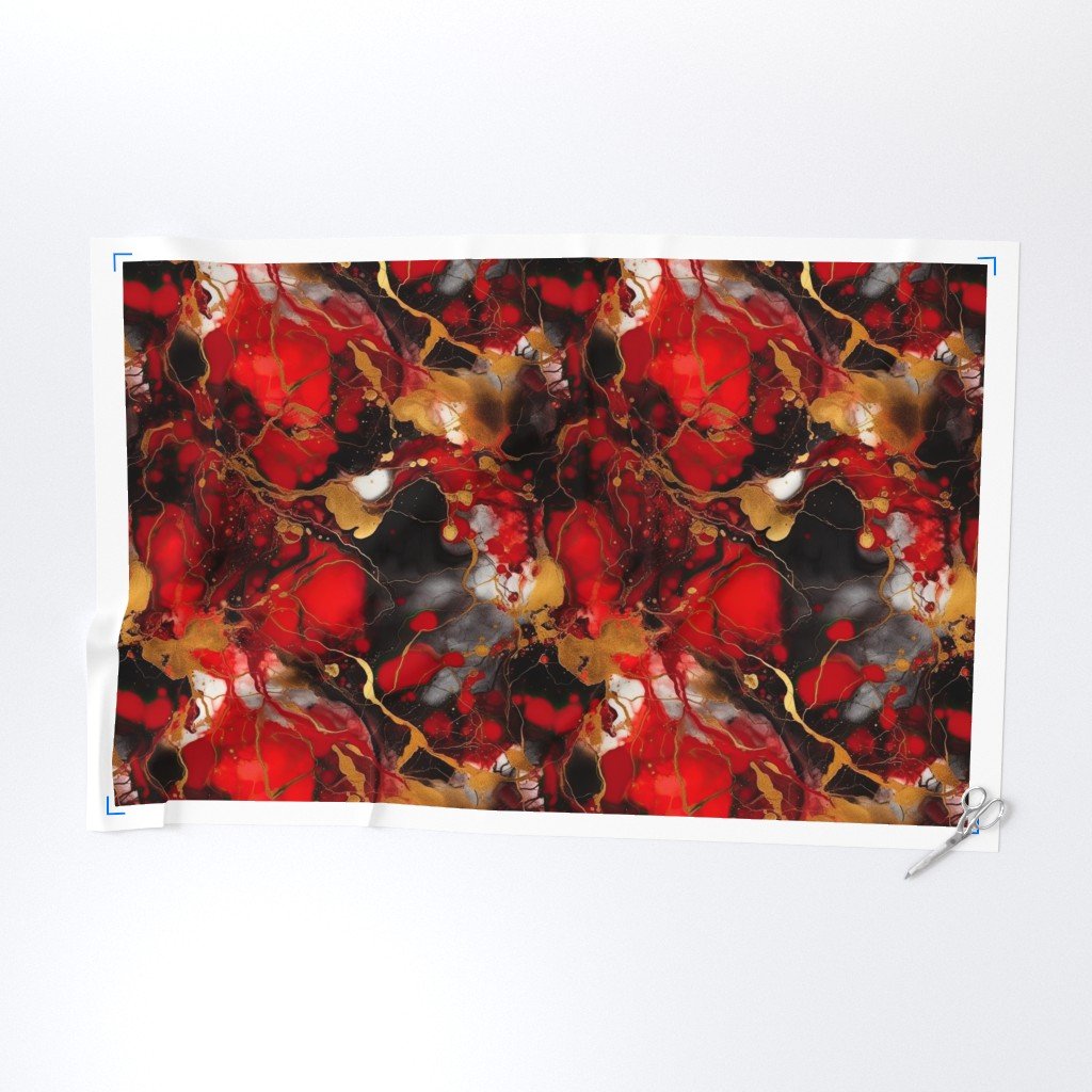 Red Black and Gold Alcohol Ink 2 Fabric faux gold fabric