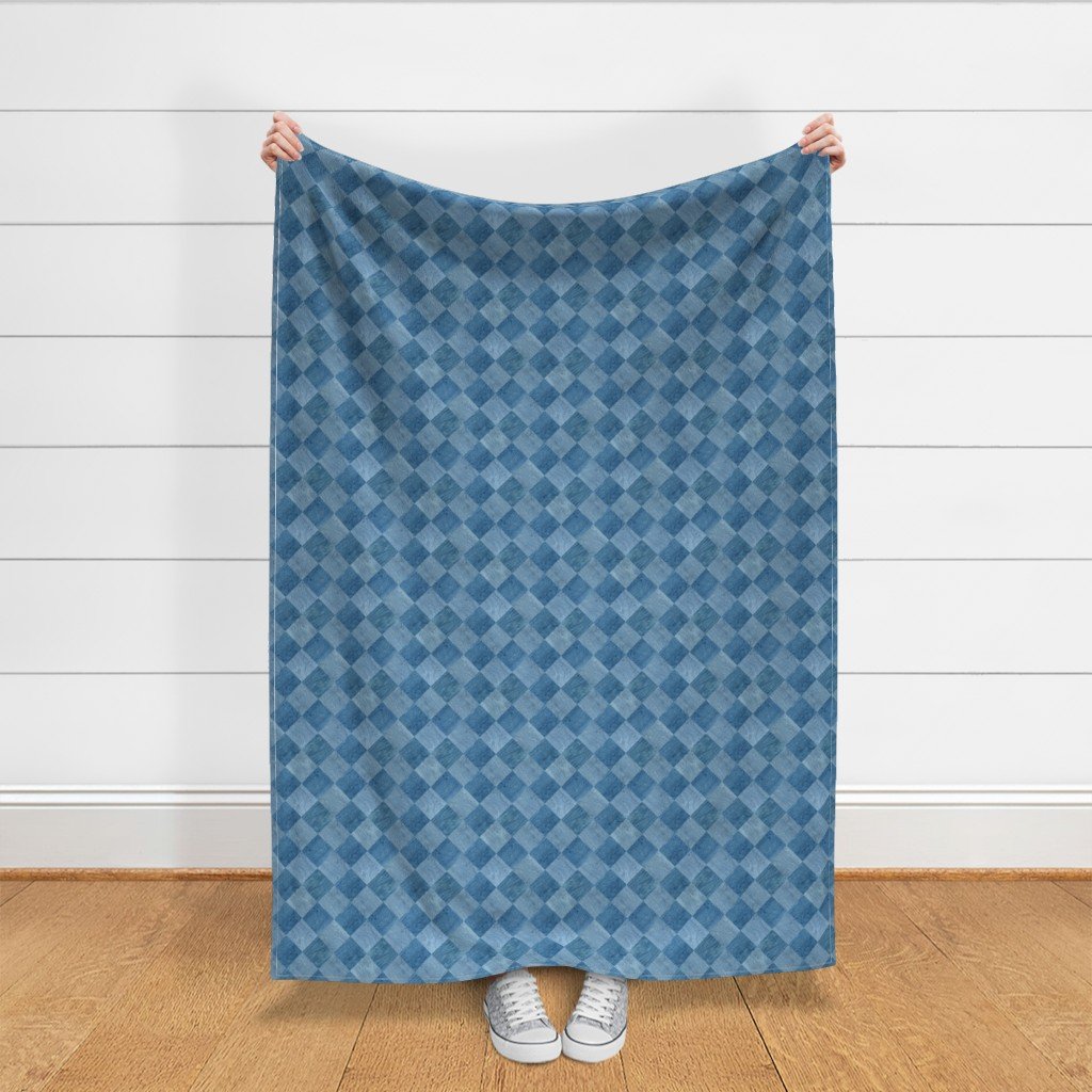 2 inch Diagonal Light and Dark Blue Stained Wood Checkerboard Chess Fabric inlaid wood fabric