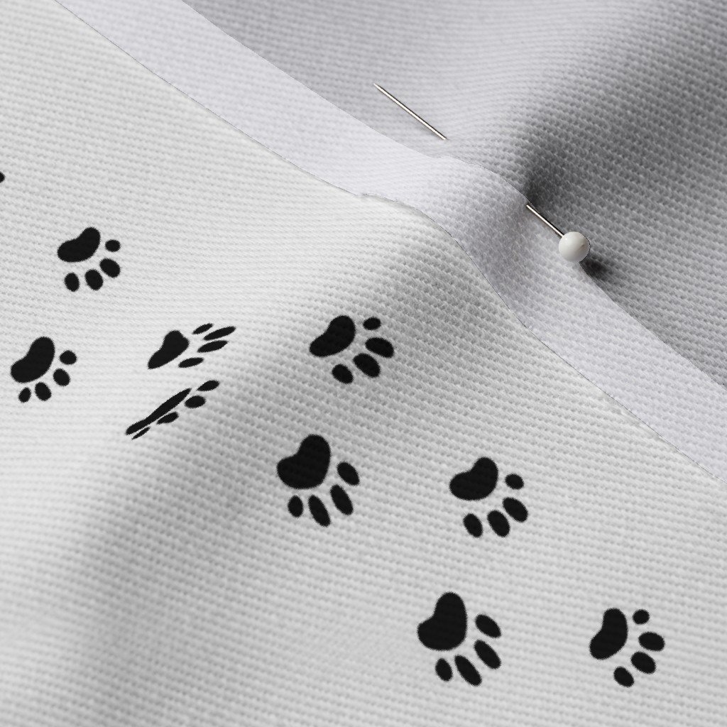 Large Cat Paw Prints in Black in Double Stripes on White Fabric cat prints fabric