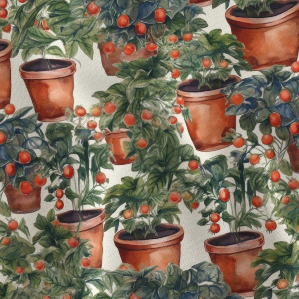 Potted Tomato Plants Watercolor Fabric potted trees fabric