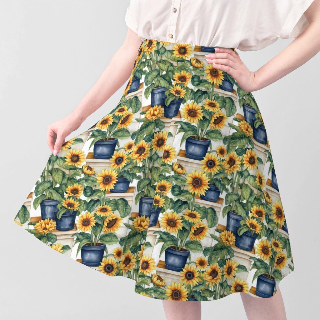 Potted Yellow Sunflower Plants Watercolor Fabric sunflower floral fabric