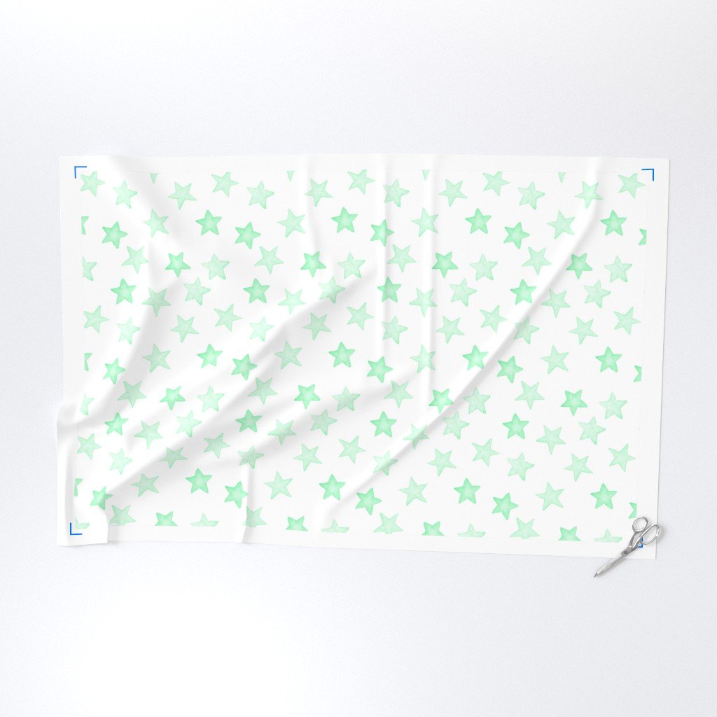 Large Faded Mint Christmas Stars on White Fabric mint green stars fabric