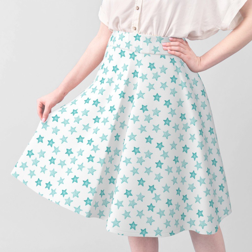 Faded Aqua Christmas Stars on White Fabric christmas star fabric