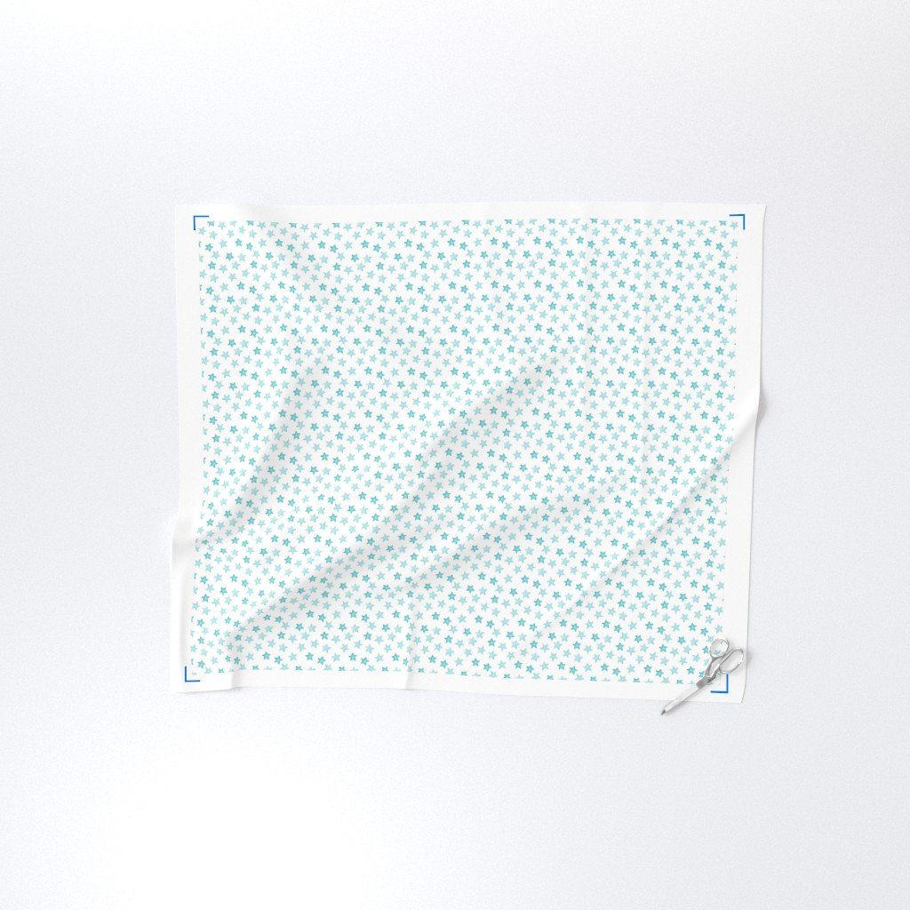 Small Faded Aqua Christmas Stars on White Fabric christmas pattern fabric