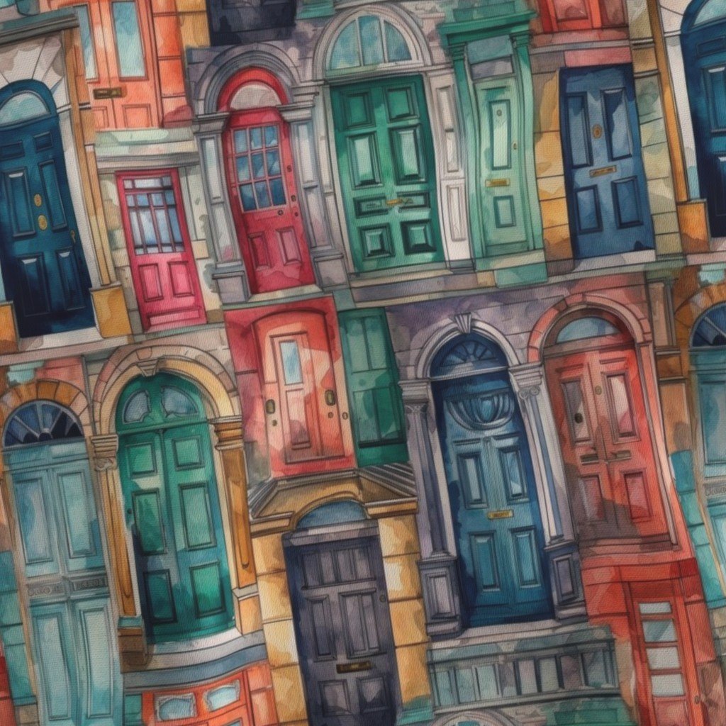 Architectural Doors in Multicolor Watercolors Fabric architect fabric