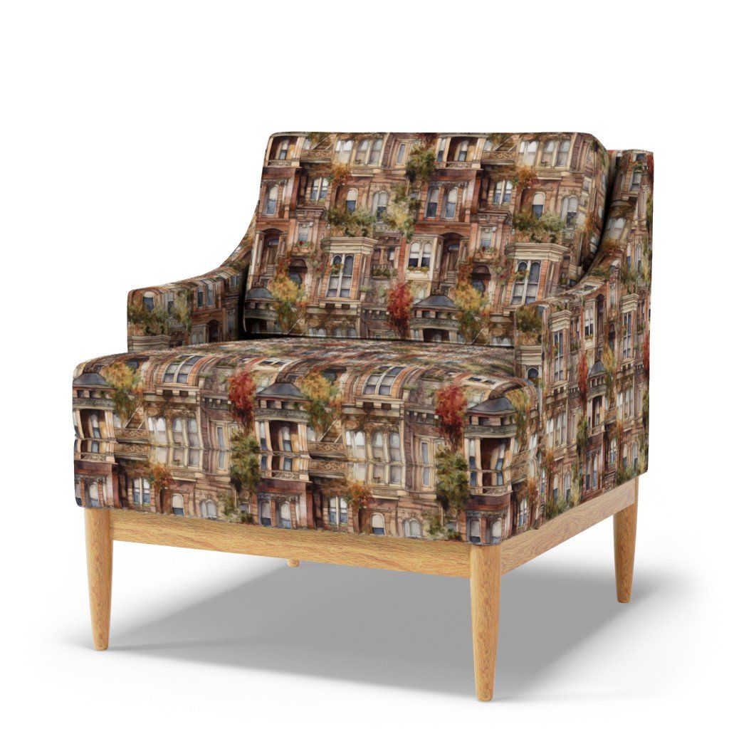 Brownstone Buildings in Varied Tones of Brown Watercolor Fabric architect fabric