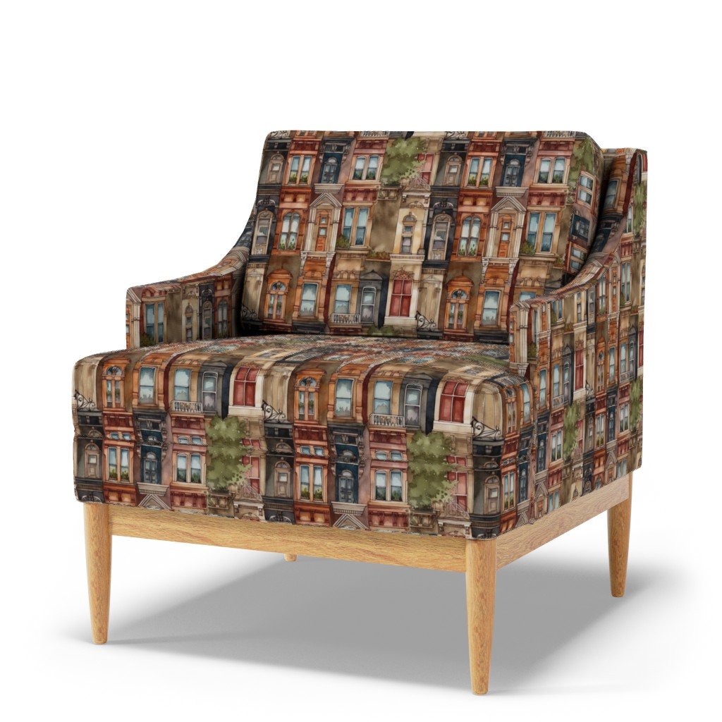 Brownstone Buildings in Varied Tones of Brown Watercolor Fabric architect fabric