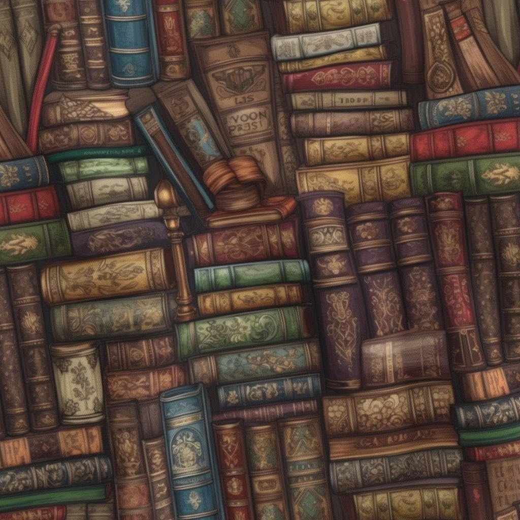 Small Stacked Bound Vintage Books on Library Book Shelf Fabric vintage books fabric