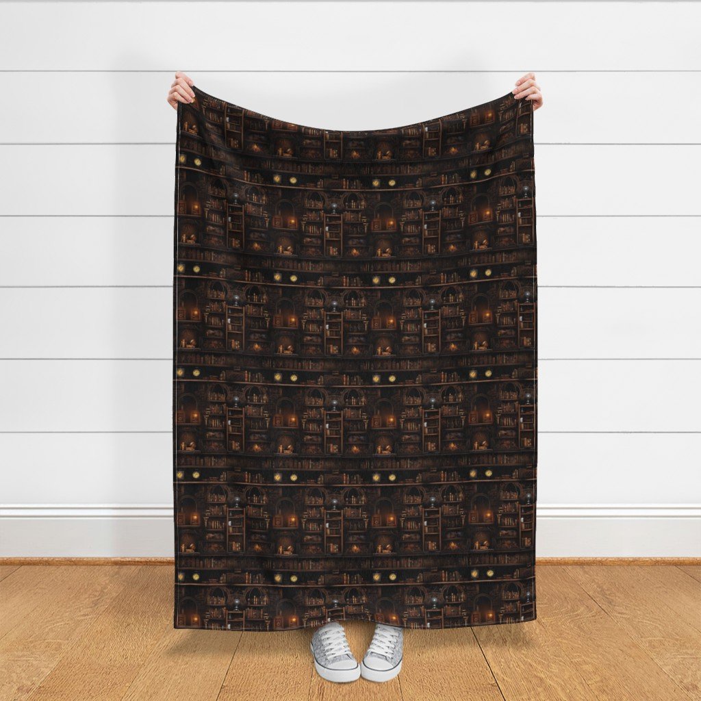 Spooky Photo realisticSmall Dark Academia Stampunk Bookshelves in Muted Design Collection Design Collection spooky library fabric