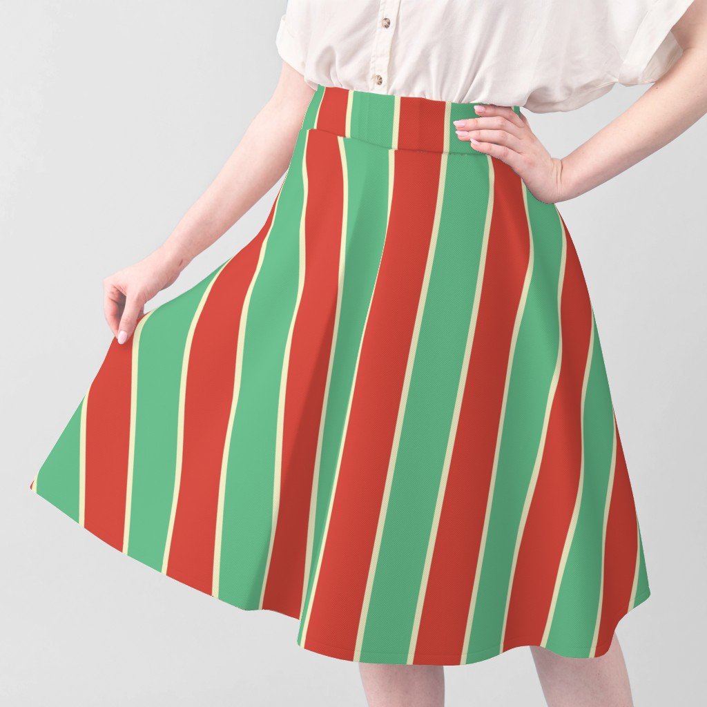 3 Inch Red Vermillion Green and Yellow Gold Vintage Christmas Stripe Fabric red vermillion strip fabric