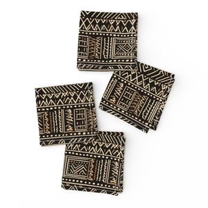 Tribal Mudcloth Boho Ethnic Print in Black and Cream Home Styling Collection Interior Collection earthy mudcloth napkins design