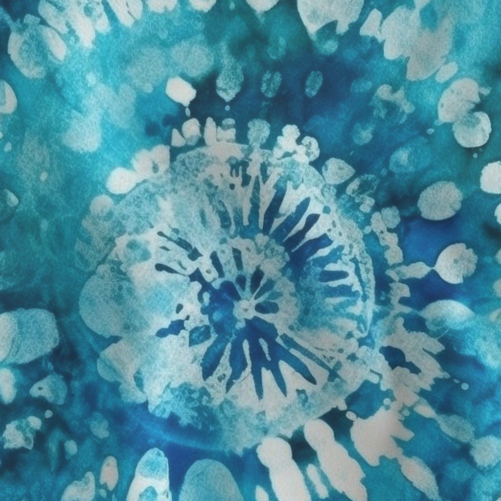 Jumbo Tie Dye Batik in Bright Blue Circling Swirls on Teal Fabric ethnic dye fabric