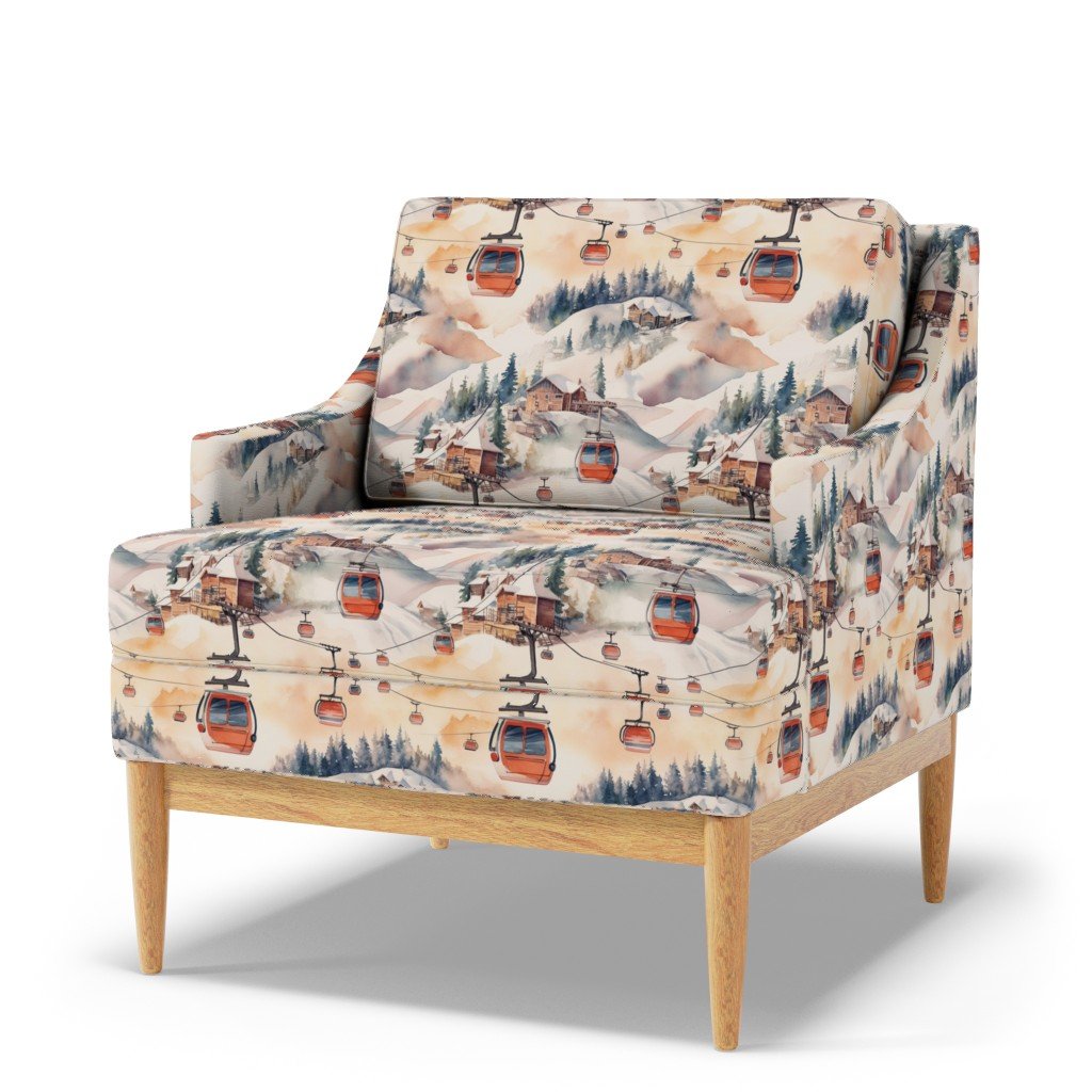 Vintage Ski Slope Cabins in Soft Pastels Fabric ski slope fabric