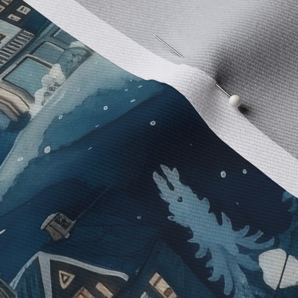 Charming vintage print of ski slope in blue at night Fabric ski slope fabric