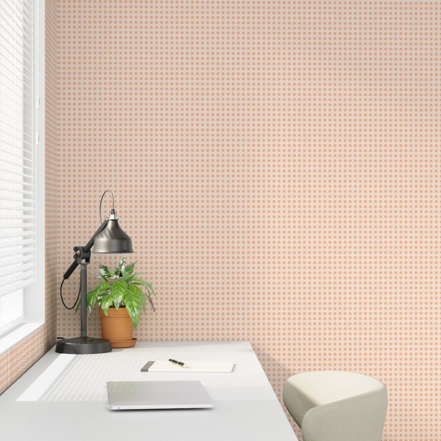 White Caning Wicker Rattan Pattern on Peach Fuzz Color of the Year 2024 Wallpaper peach cane wallpaper