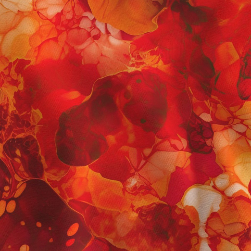 Sunset Orange and Red with Rose Gold Alcohol Ink Liquid Swirls Fabric sunset orange fabric
