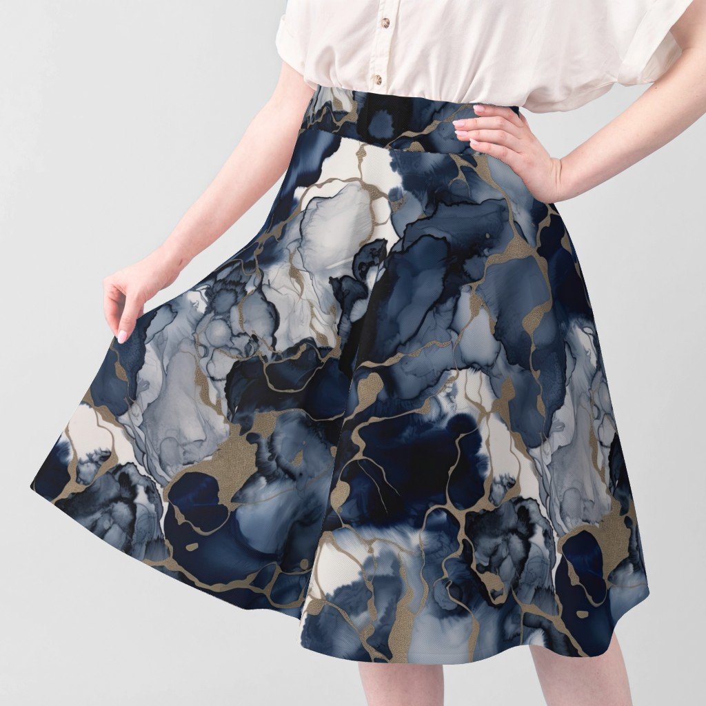 Twilight Navy Blue and Grey with Antique Gold Alcohol Ink Liquid Fabric twilight grey fabric