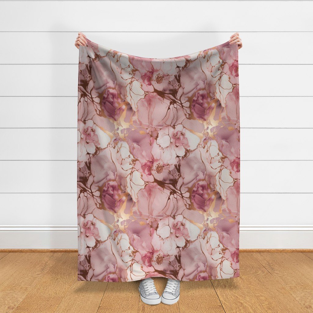 Pale Pink and Rose Gold Alcohol Ink Liquid Swirls Fabric pink and gold ink fabric