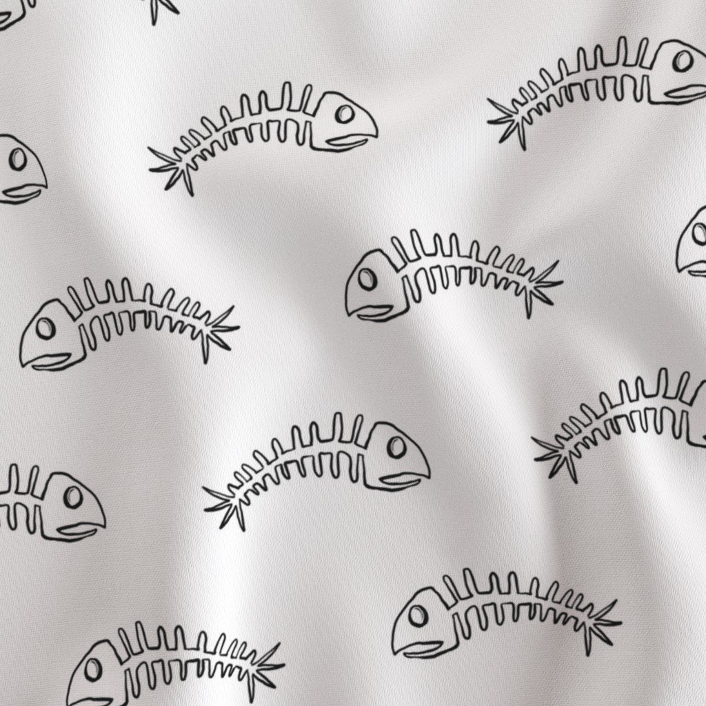 Alternating Black Edged Fish bones Skeletons Fabric black skeletons fabric