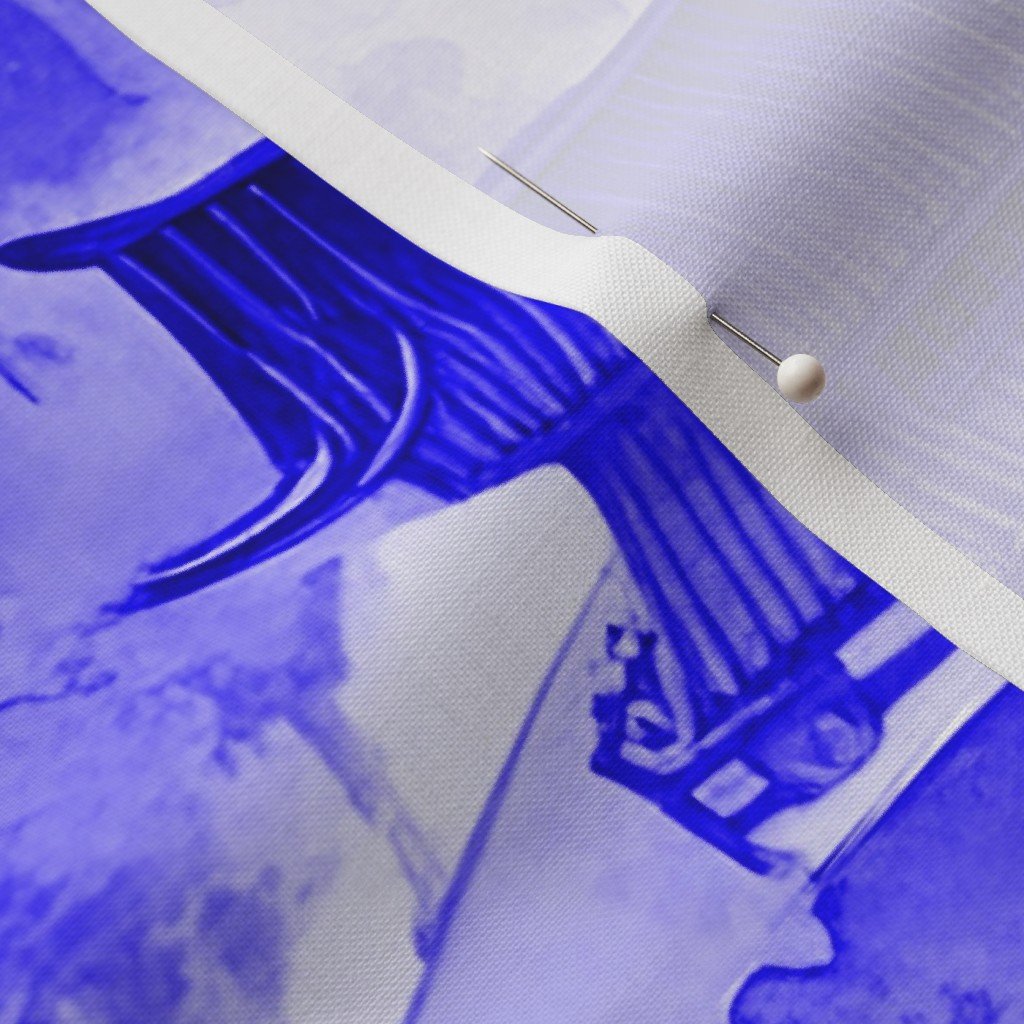 Small Chinese Village in Royal Blue Porcelain Glaze Fabric chinese porcelain fabric