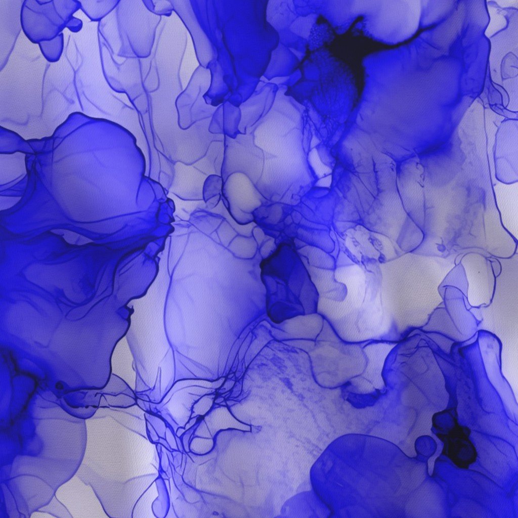 Alcohol Liquid Ink Swirls in Royal Blue Porcelain Glaze Fabric alcohol ink print fabric