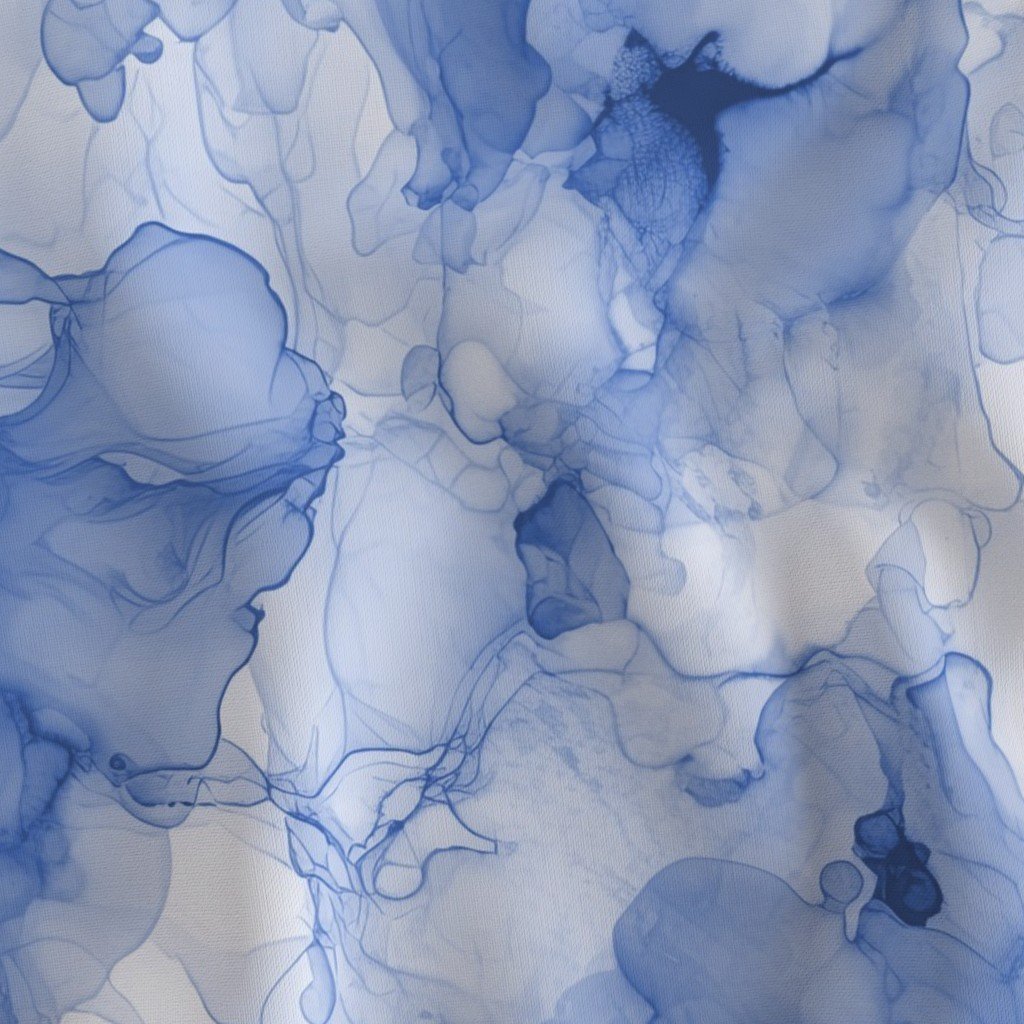 Alcohol Liquid Ink Swirls in Light Blue Porcelain Glaze Fabric alcohol ink print fabric