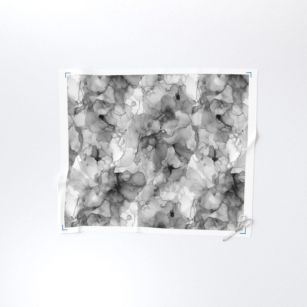 Alcohol Liquid Ink Swirls in Grey Porcelain Glaze Fabric grey ink print fabric