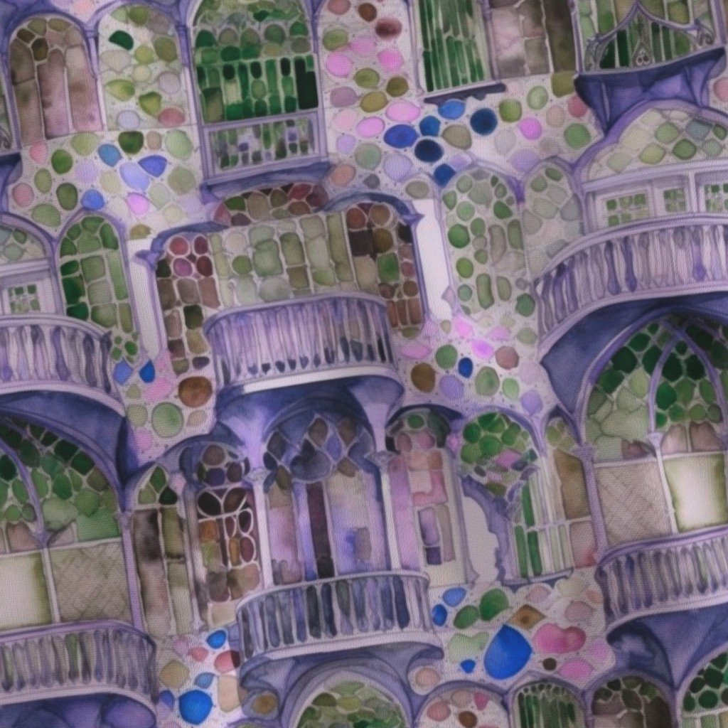 Barcelona House Architectural Detail in Windows Columns Arches and Fabric colorful pattern fabric