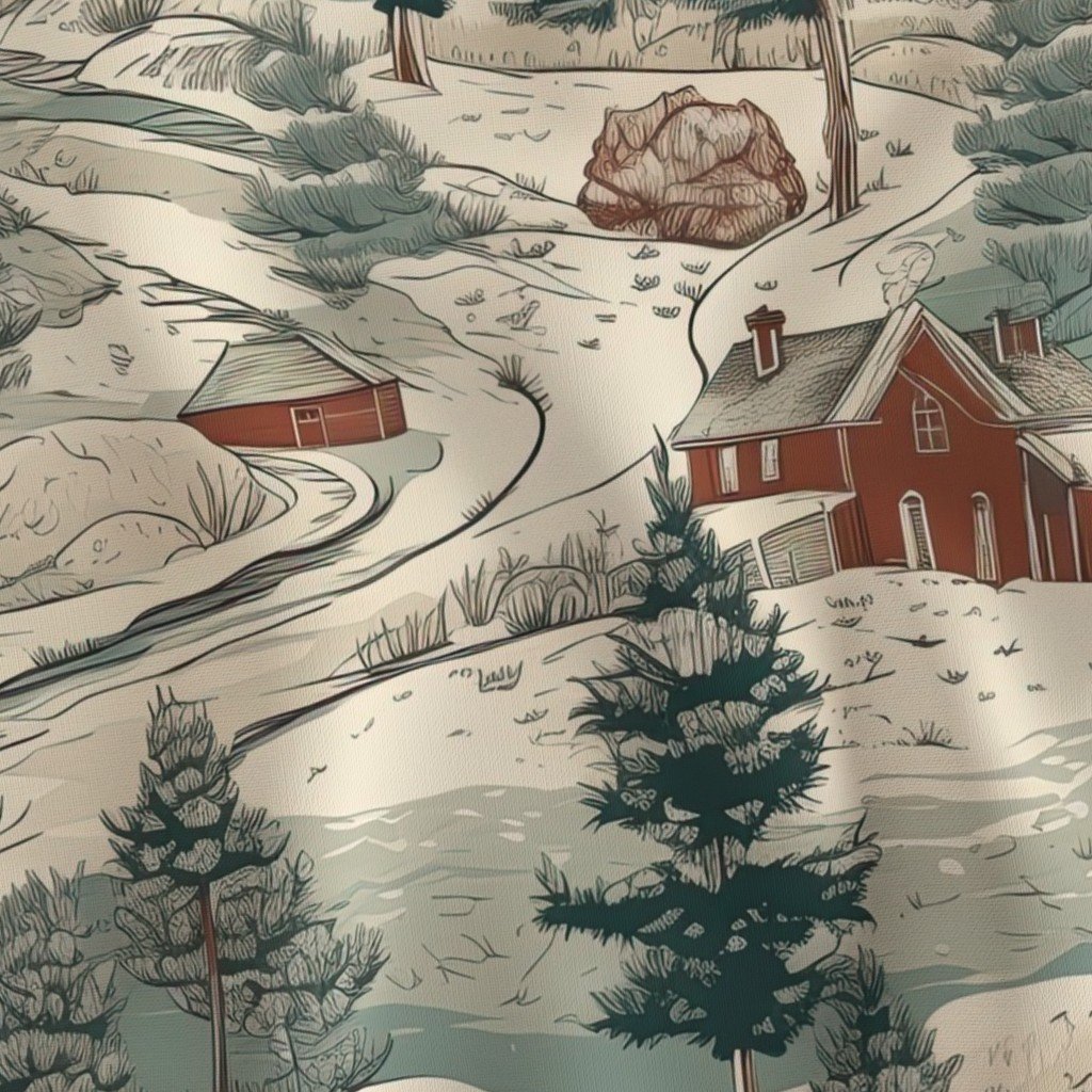 Small Montana Winter Cabins Montana with Evergreens Fabric winter forest fabric