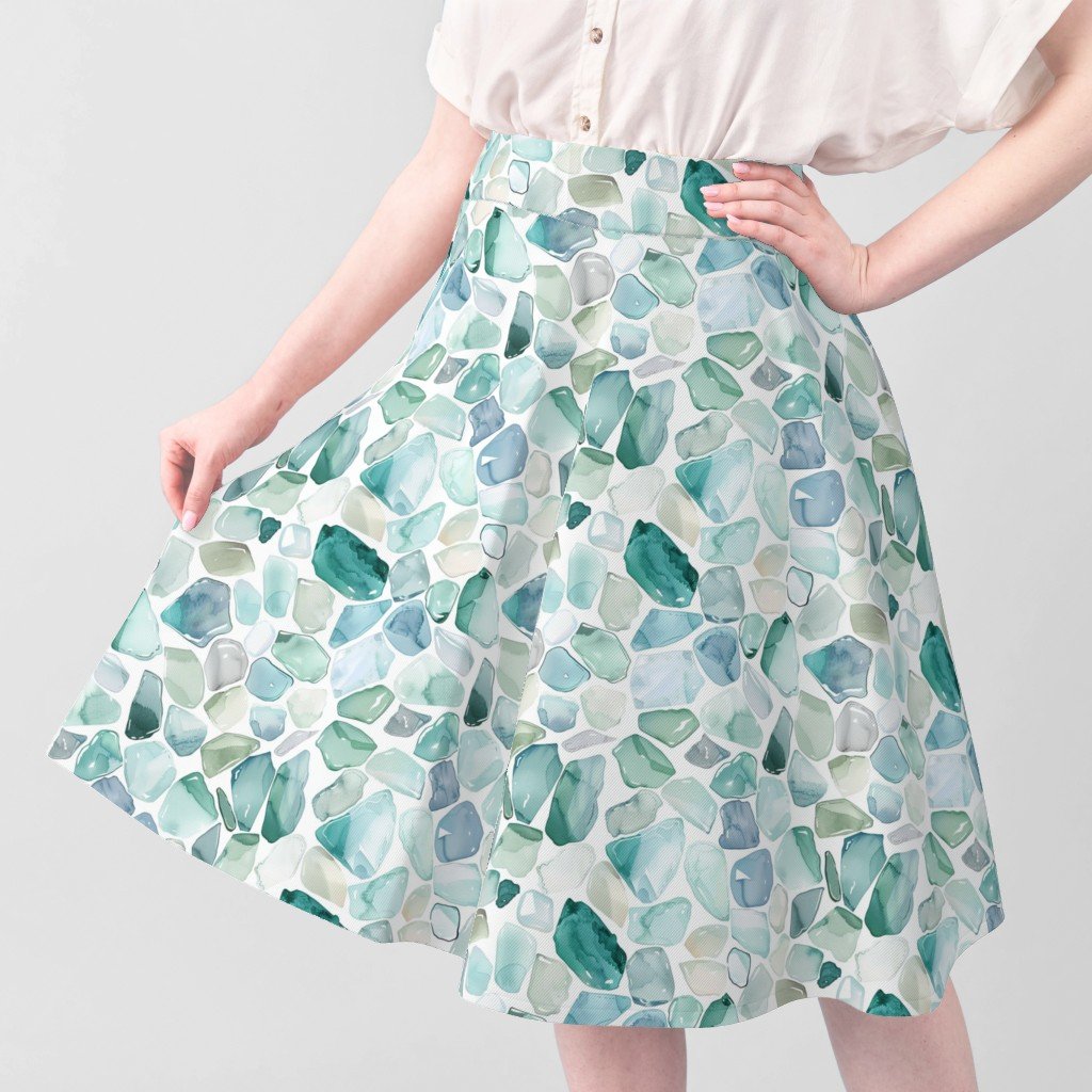 Blue and Aqua Shards of Tumbled and Scattered Watercolor Seaglass Fabric blue seaglass fabric