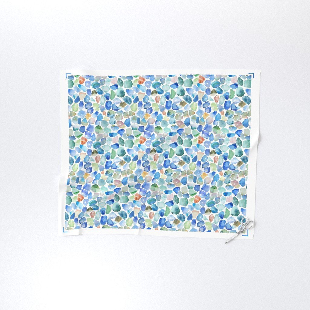 Blue Toned Shards of Tumbled and Scattered Watercolor Seaglass Fabric blue tones fabric