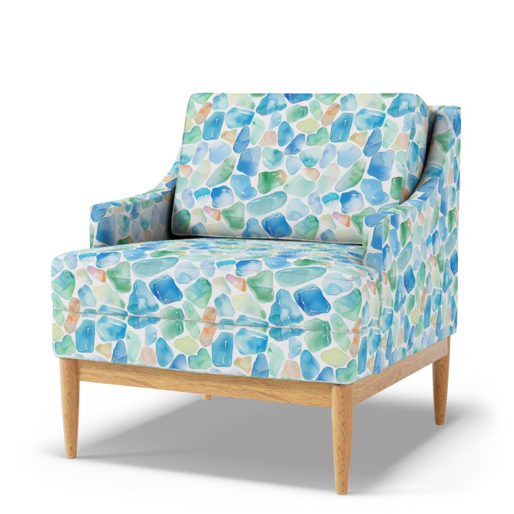 Blue and Green Shards of Tumbled and Scattered Watercolor Seaglass Fabric seaglass pattern fabric