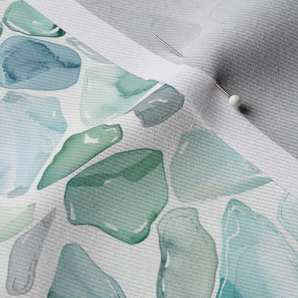 Small Blue and Aqua Shards of Tumbled and Scattered Watercolor Fabric green fabric