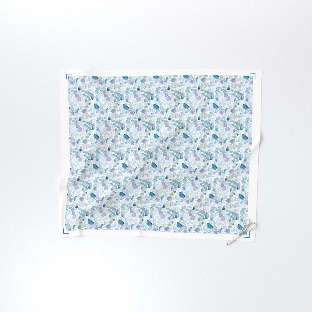 Small Blue and Lilac Shards of Tumbled and Scattered Watercolor Fabric calming colors fabric