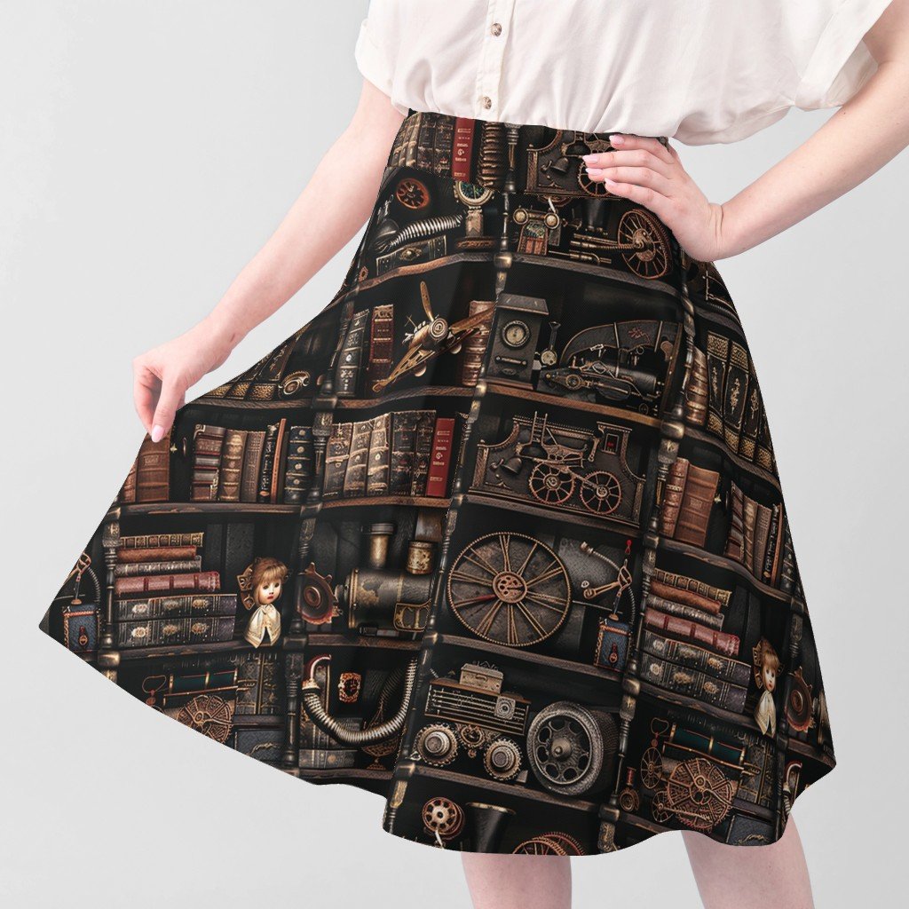 Steampunk Vintage Bookcase Gears Pipes and Antique Treasures Fabric bookcase fabric