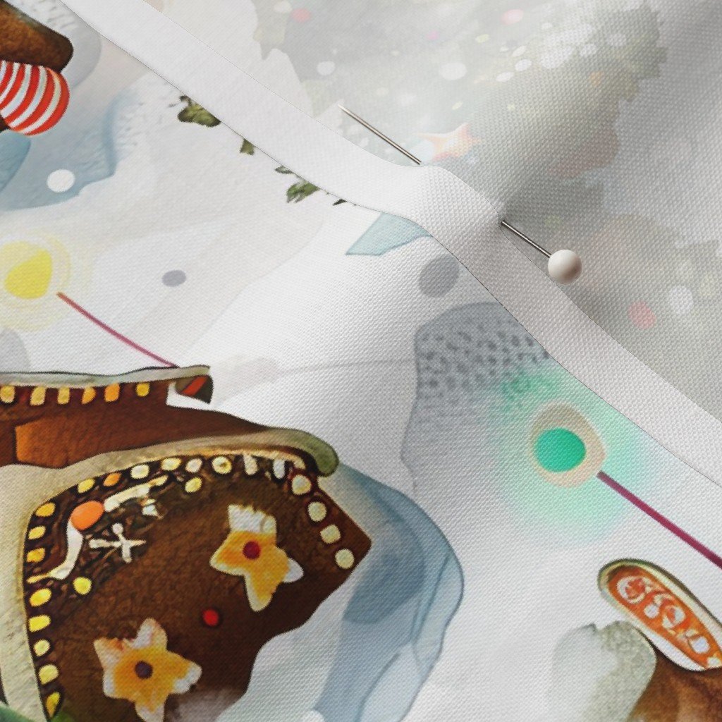 Watercolor Gingerbread Village in Winter Wonderland with Decorated Fabric gingerbread fabric