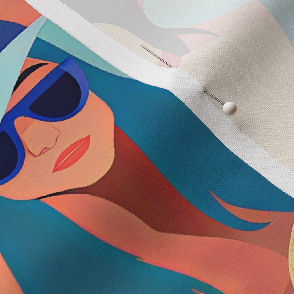 Women at the Beach in Summer in Sunhats and Suits Large Scale Bright Fabric swim suits fabric