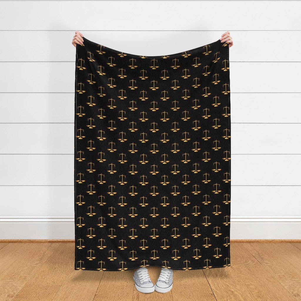 Yellow Gold Scales Of Justice on Black Repeat Fabric fabric fabric