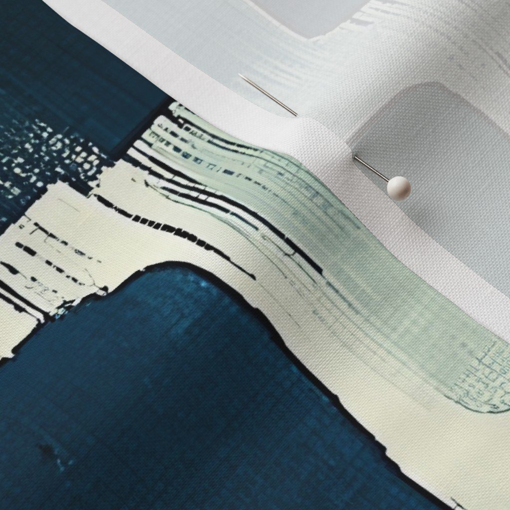 Large Abstract Brushstroke City Blocks in Deep Blue and Teal Fabric bold fabric