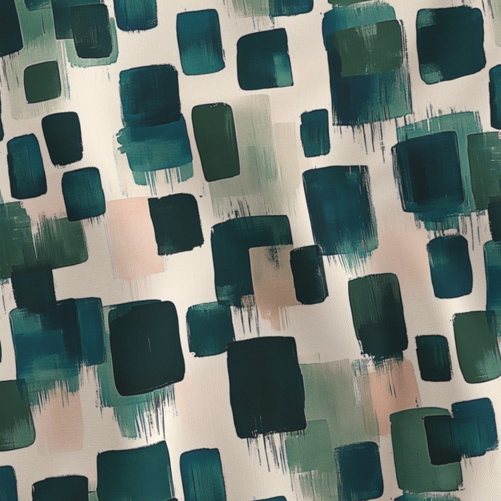 Abstract Earthy Brushstroke Blocks in Teal and Soft Peach Fabric contemporary fabric