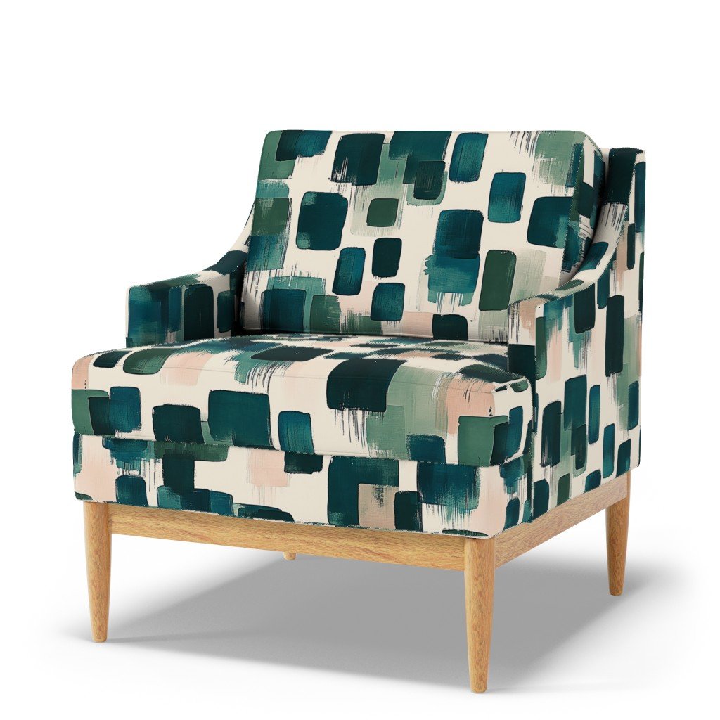 Large Abstract Earthy Brushstroke Blocks in Teal and Soft Peach Fabric contemporary fabric