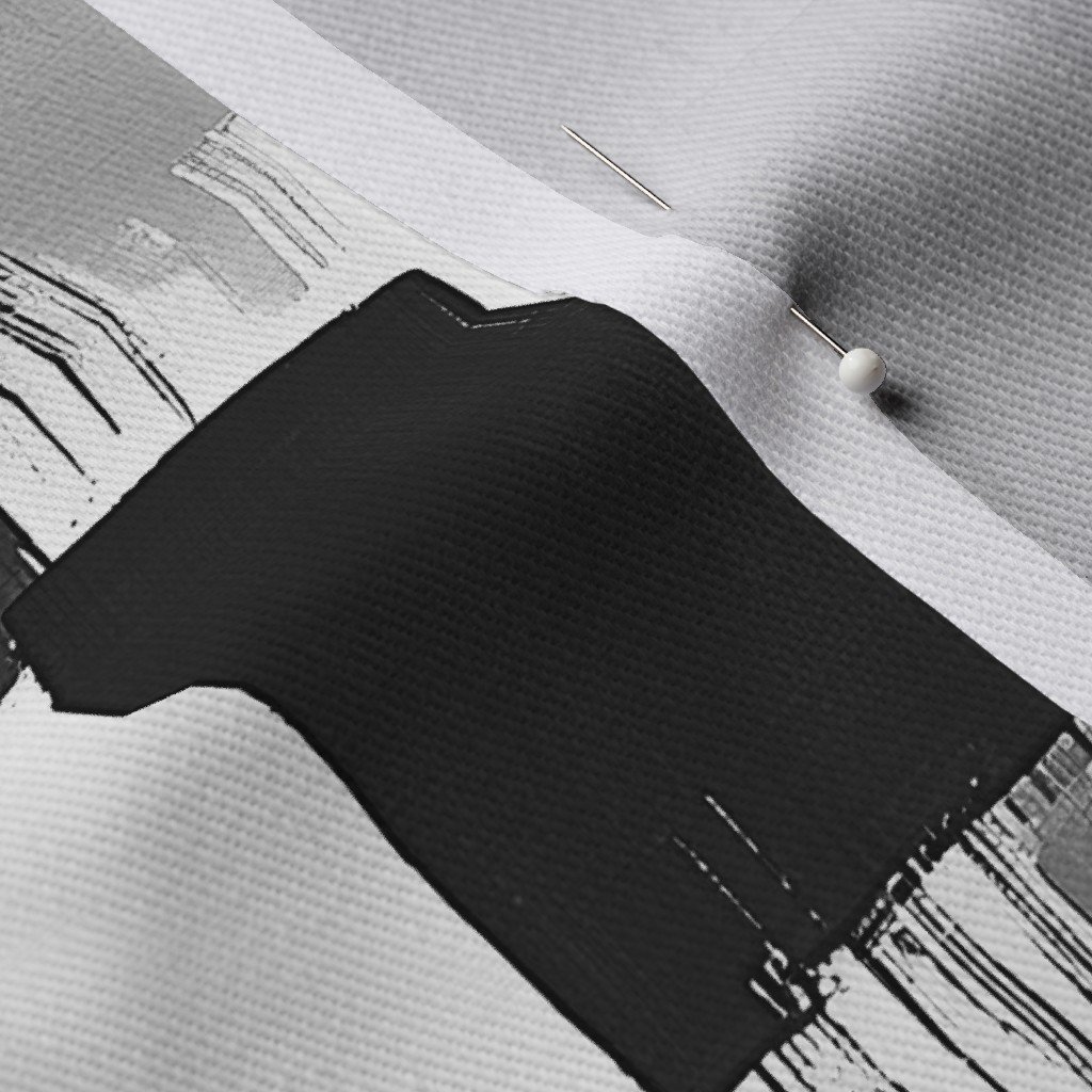 Abstract Monochrome Brushstroke Blocks in Black White and Gray Fabric contemporary fabric